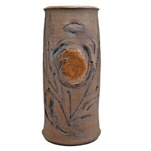 Vintage 1980s Mexican Stoneware Vase Hand Thrown Signed RJT Pottery